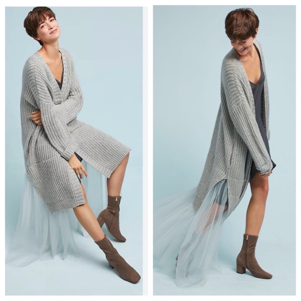 Amadi Tulle Longline Duster Cardigan | Gray | Medium
